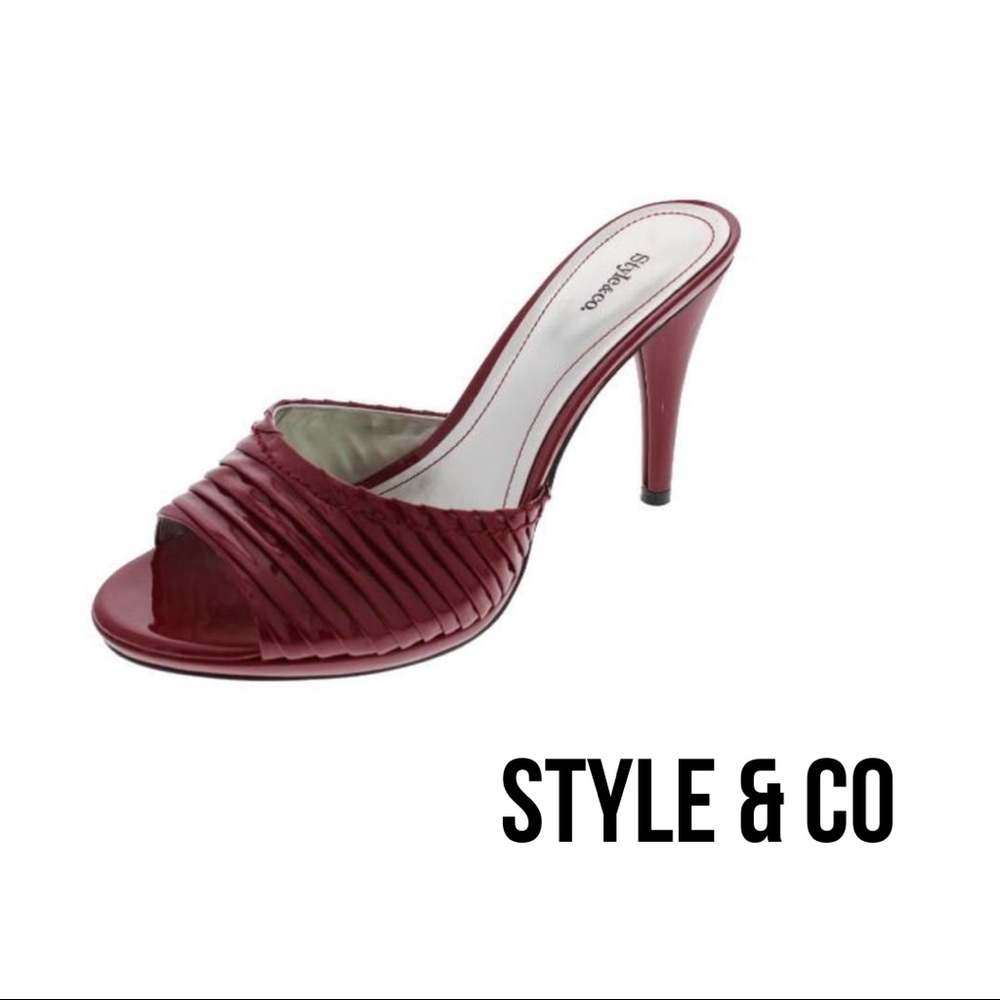 Style & Co. NEW Bette Red Pleated Patent Slide Sandals 6 Medium (B,M)